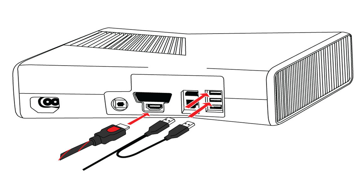 Connect HDMI & USB Cables from Arcooda Machine to XBOX360                